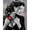 Опт-картина / Khảm kim cương, 40x50, thạch vuông Cô gái và hoa hồng đỏ
