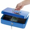 Box for money, valuables, documents, stamps, 90x180x250 mm, key lock, blue, BRAUBERG