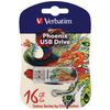 VERBATIM / Flash Drive 16 GB, Mini Tattoo Edition Phoenix, USB 2.0, white with pattern