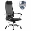 МЕТТА / Office chair "K-5.1" chrome, mesh fabric / leather, soft seat, black