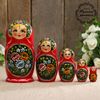 Matryoshka "Flowers" 5 dolls, red dress