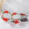 Доляна / Doliana / Set of plates "Peonies", 19 items: salad bowl, 6 dessert plates, 6 dinner plates, 6 bowls