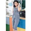 Women's pajamas with buttons in a blue cage