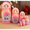 Matryoshka "Winter" 7 dolls, pink kerchief