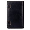 FABULA / Three-row business card holder "Kansas" for 120 business cards, genuine leather, stitching, 2 buttons, black
