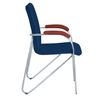 Armchair for reception and meeting rooms "Samba", wooden overlays, chrome frame, leatherette, blue
