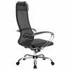 МЕТТА / Office chair "K-5.1" chrome, mesh fabric / leather, soft seat, black