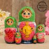 Matryoshka Samovar 5 dolls, green scarf