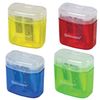 Sharpener BRAUBERG "Chief" container, plastic, rectangular, 2 holes, with lid, assorted
