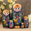 Matryoshka "wild flowers" 5 dolls, blue scarf