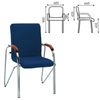 Armchair for reception and meeting rooms "Samba", wooden overlays, chrome frame, leatherette, blue