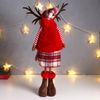 Сималенд / Interior doll "Oleshka in a skirt in a cage and a cap, a red vest"