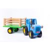 BochArt / Wooden toy "Blue Tractor with a trailer"