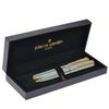 A set of Pierre Cardin fountain pen + Rollerball pen, chassis in silver, brass, blue