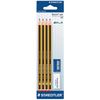 STAEDTLER 套装（德国），黑色铅笔 4 支。 (HB)、橡皮擦、磨刀器