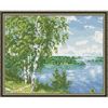 Опт-картина / Diamantmosaik 40x50, runde Strasssteine Birken über dem Fluss