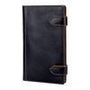FABULA / Three-row business card holder "Kansas" for 120 business cards, genuine leather, stitching, 2 buttons, black