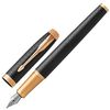 Caneta-tinteiro PARKER "IM Premium Black GT", corpo preto fosco com gravura, detalhes folheados a ouro, azul
